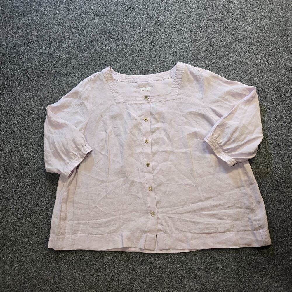J Jill Top Womens Size 5X Purple Button Up 3/4 Sleeve Square Neck Casual Capsule